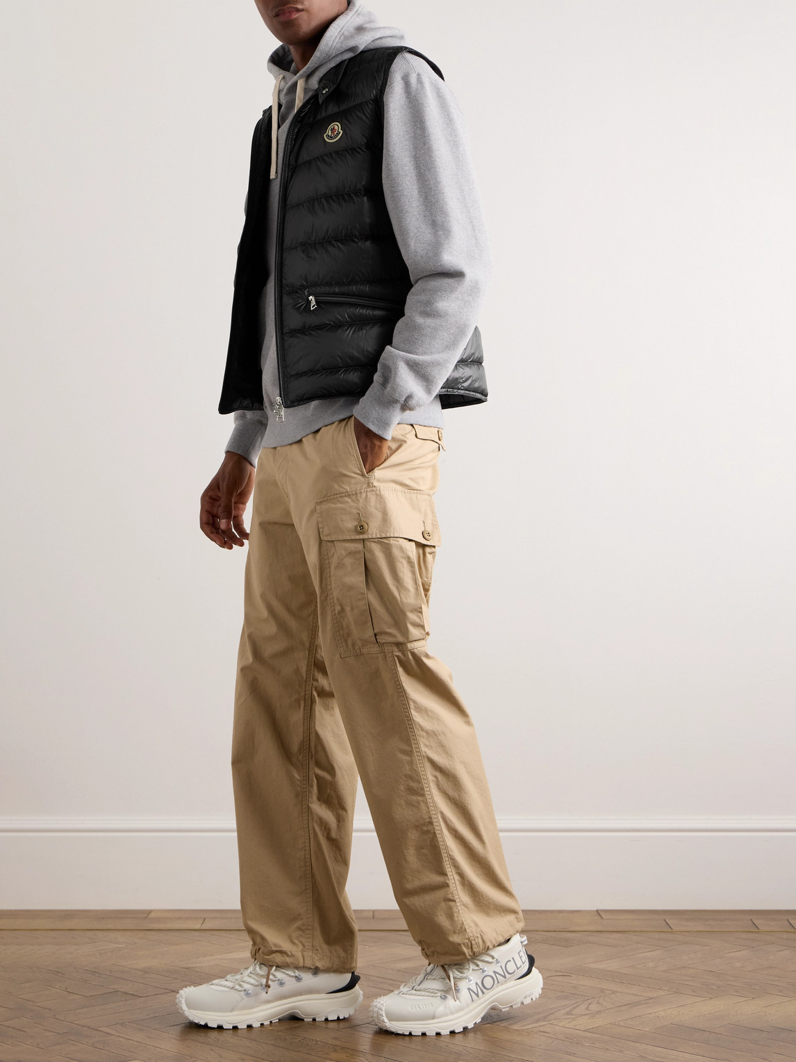 Moncler Gui Slim-fit Logo-appliquéd Quilted Shell Down Gilet In Gray