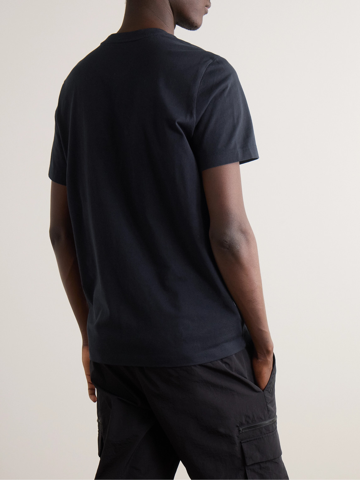 Moncler Men T-shirt With Flocked Cotton Logo In Blue