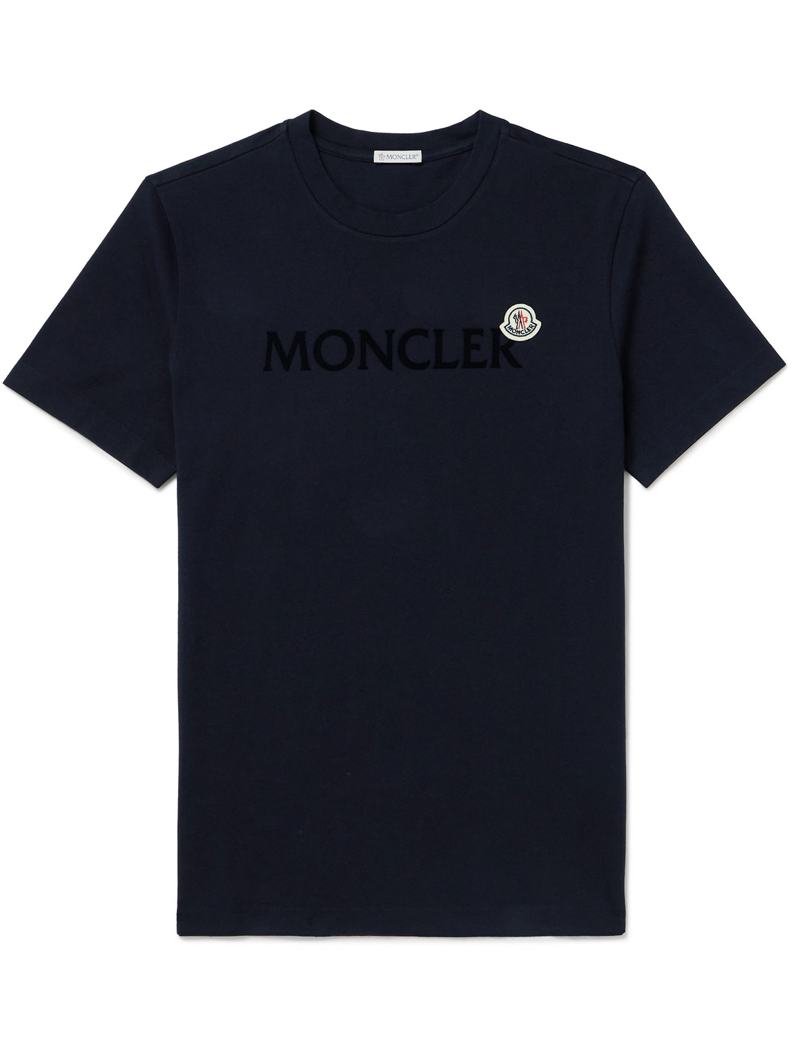 Moncler Men T-shirt With Flocked Cotton Logo In Blue