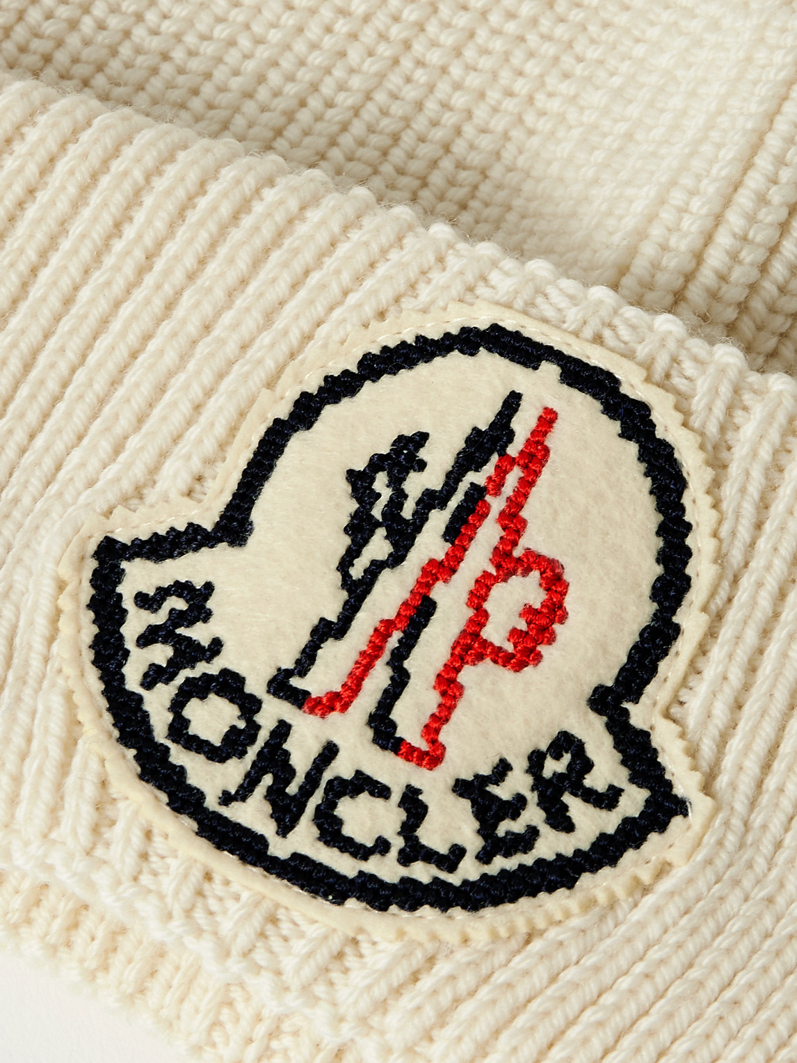Moncler Logo-appliquéd Ribbed Virgin Wool Beanie In White