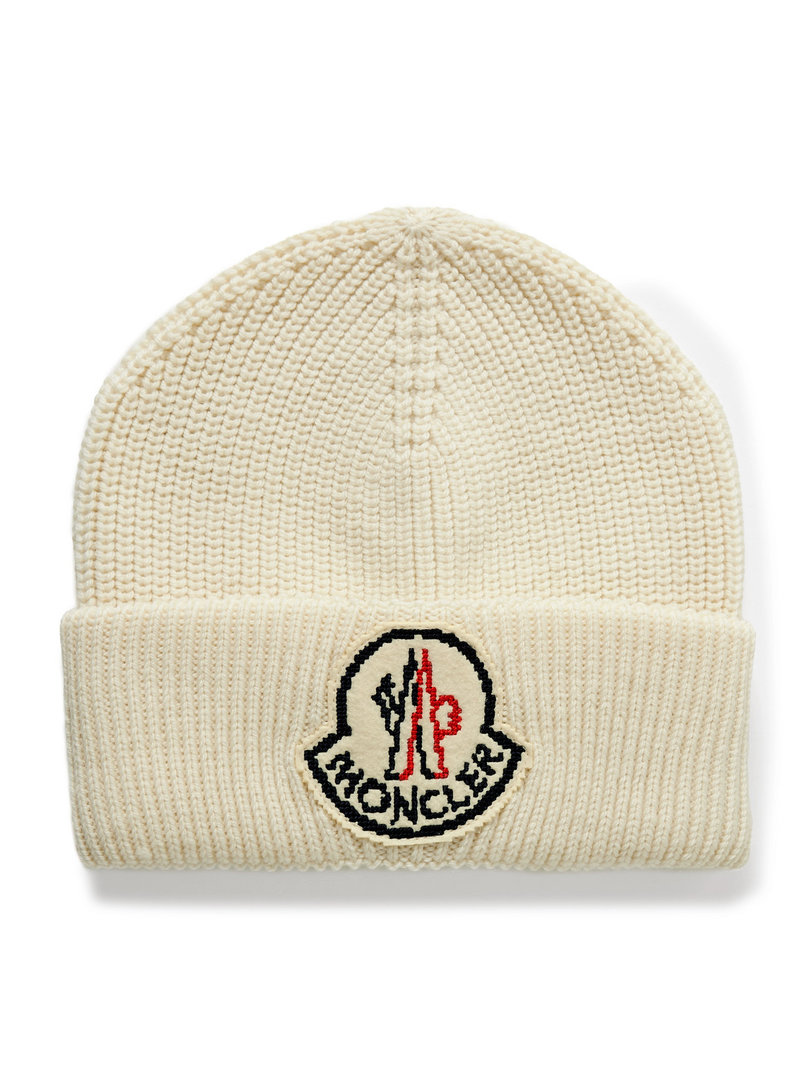 Moncler Logo-appliquéd Ribbed Virgin Wool Beanie In White