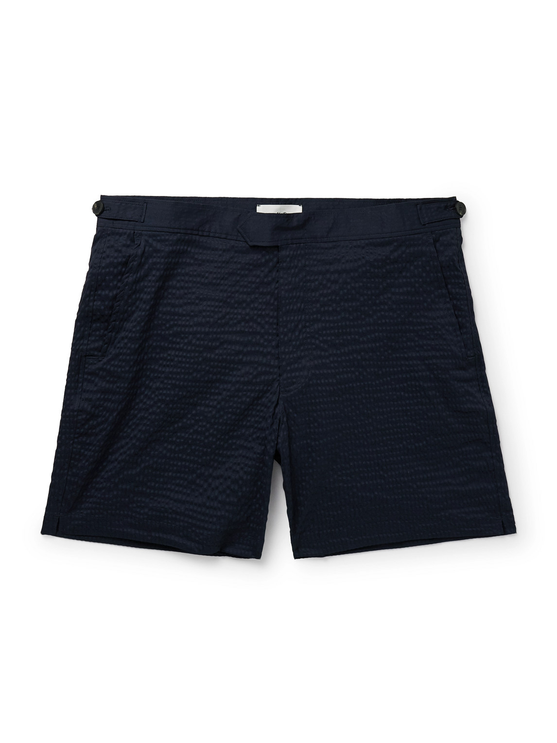 Straight-Leg Mid-Length Seersucker Swim Shorts