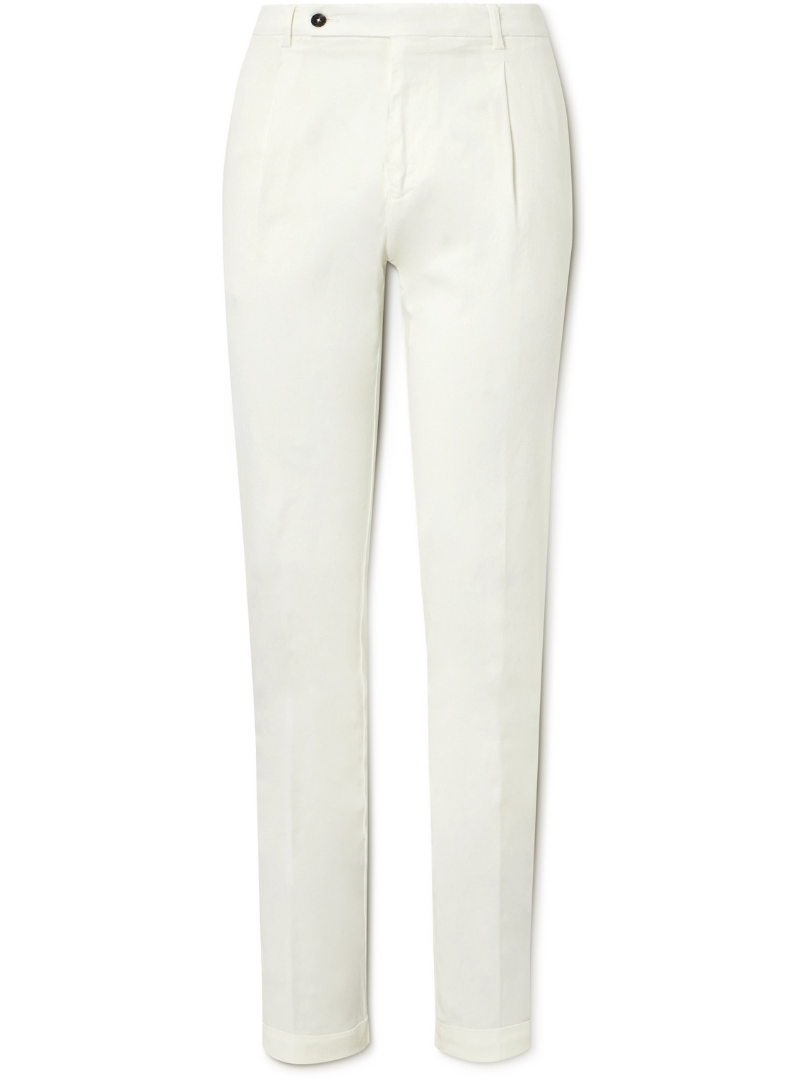 Straight-Leg Pleated Lyocell and Cotton-Blend Twill Trousers