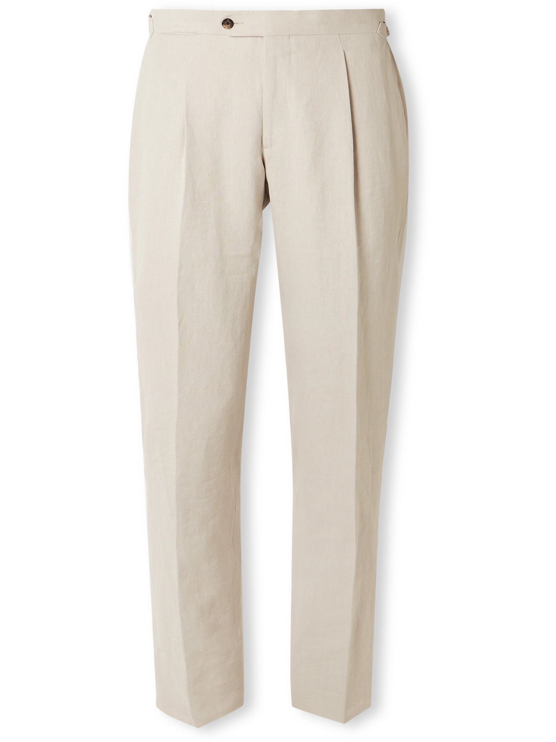 Thom Sweeney Tapered Pleated Linen Suit Trousers In Neutrals
