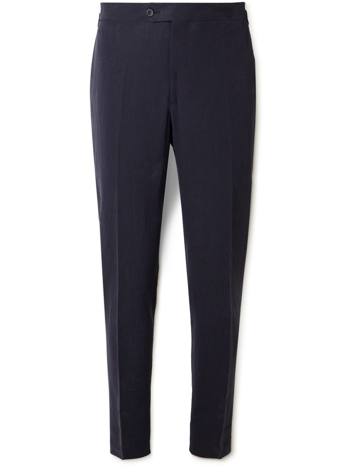 Thom Sweeney Tapered Pleated Linen Suit Trousers In Blue