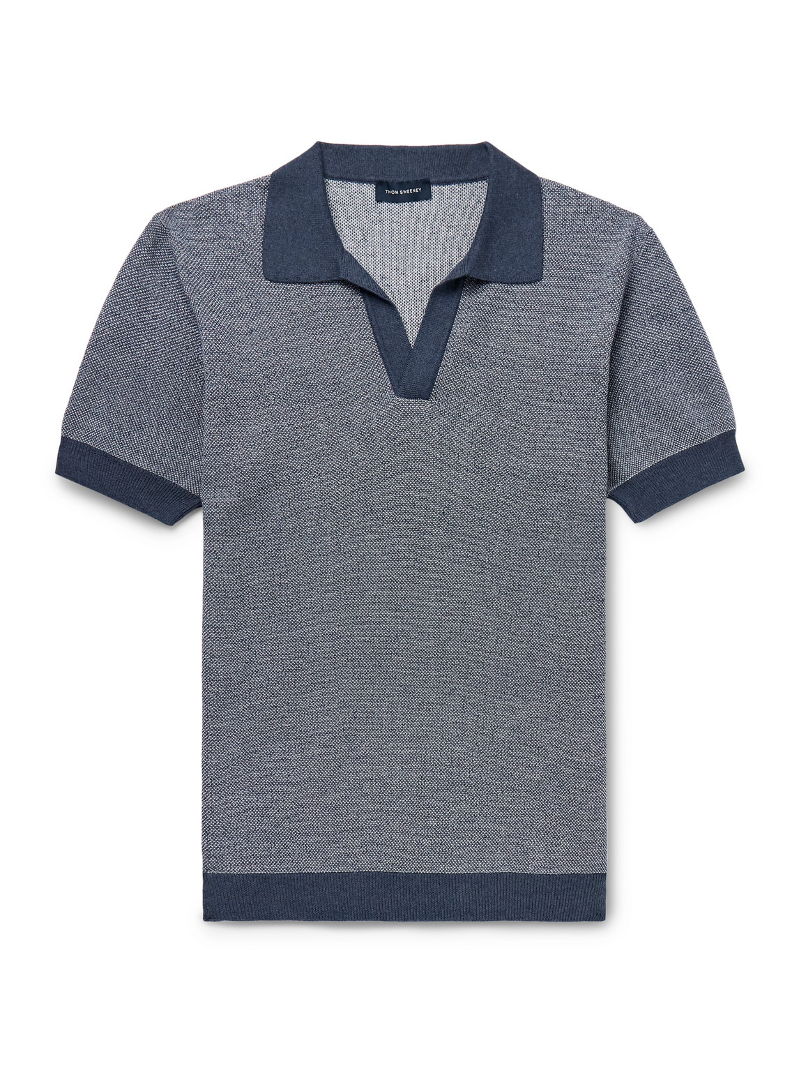 Thom Sweeney Birdseye Cotton And Linen-blend Polo Shirt In Blue