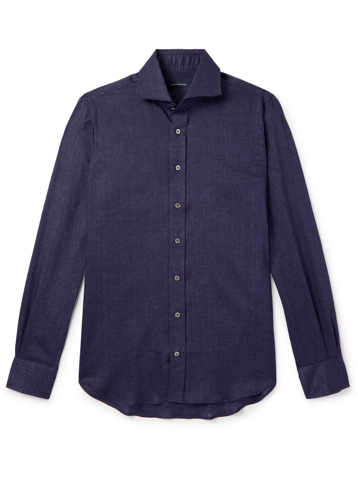 Thom Sweeney Cutaway-collar Linen-chambray Shirt In Blue
