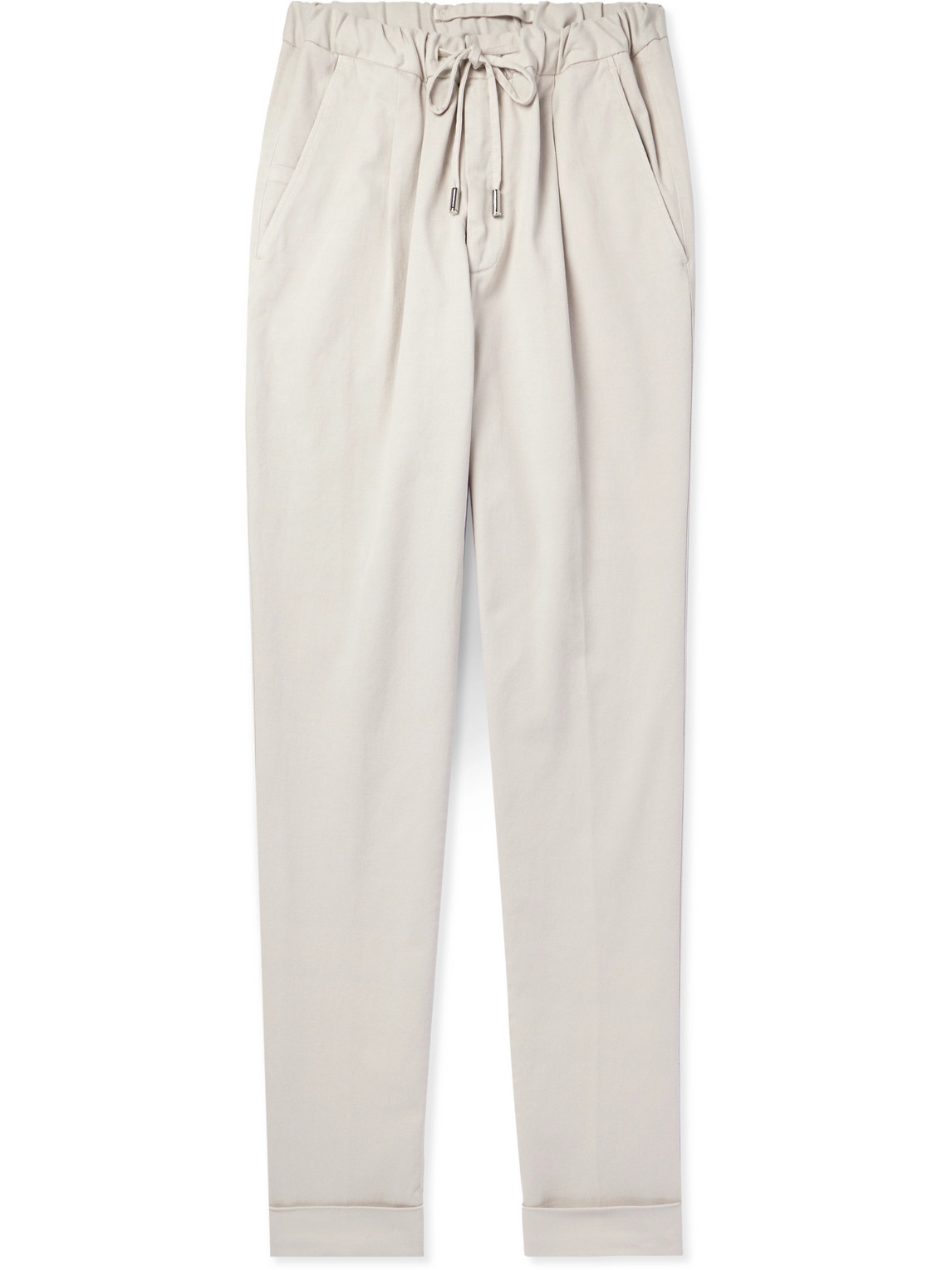 Thom Sweeney Straight-leg Pleated Cotton-blend Twill Drawstring Trousers In Neutrals