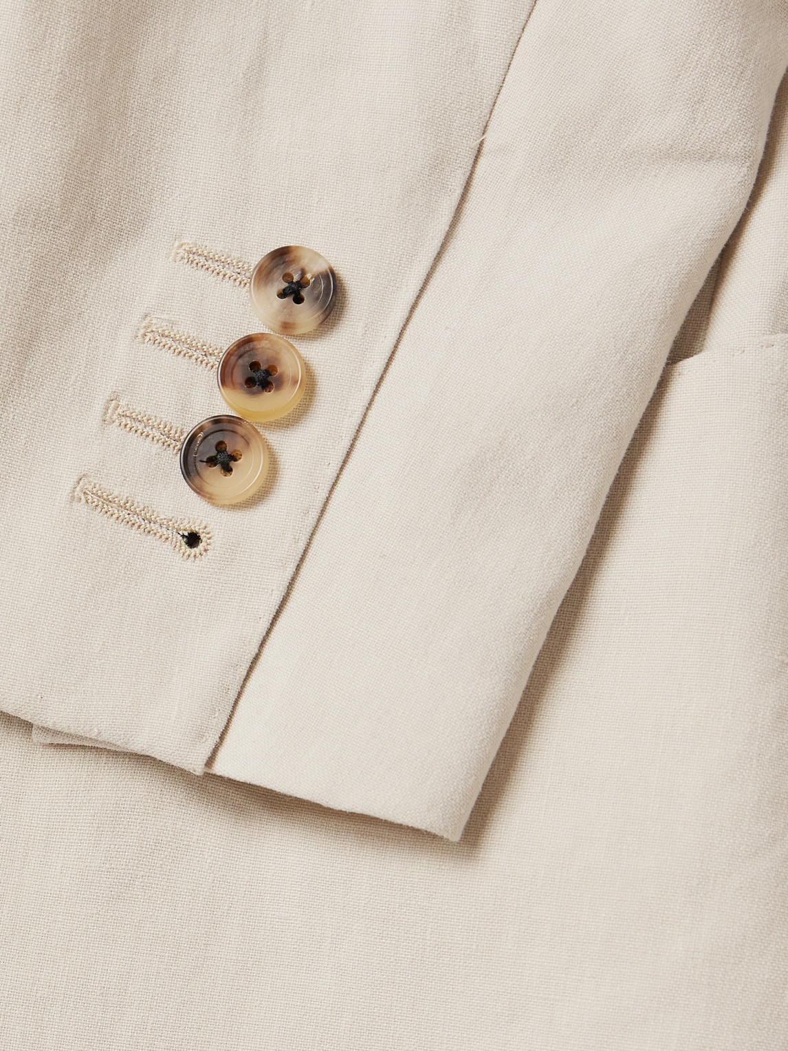 Shop Thom Sweeney Slim-fit Unstructured Double-breasted Linen Suit Jacket In Neutrals