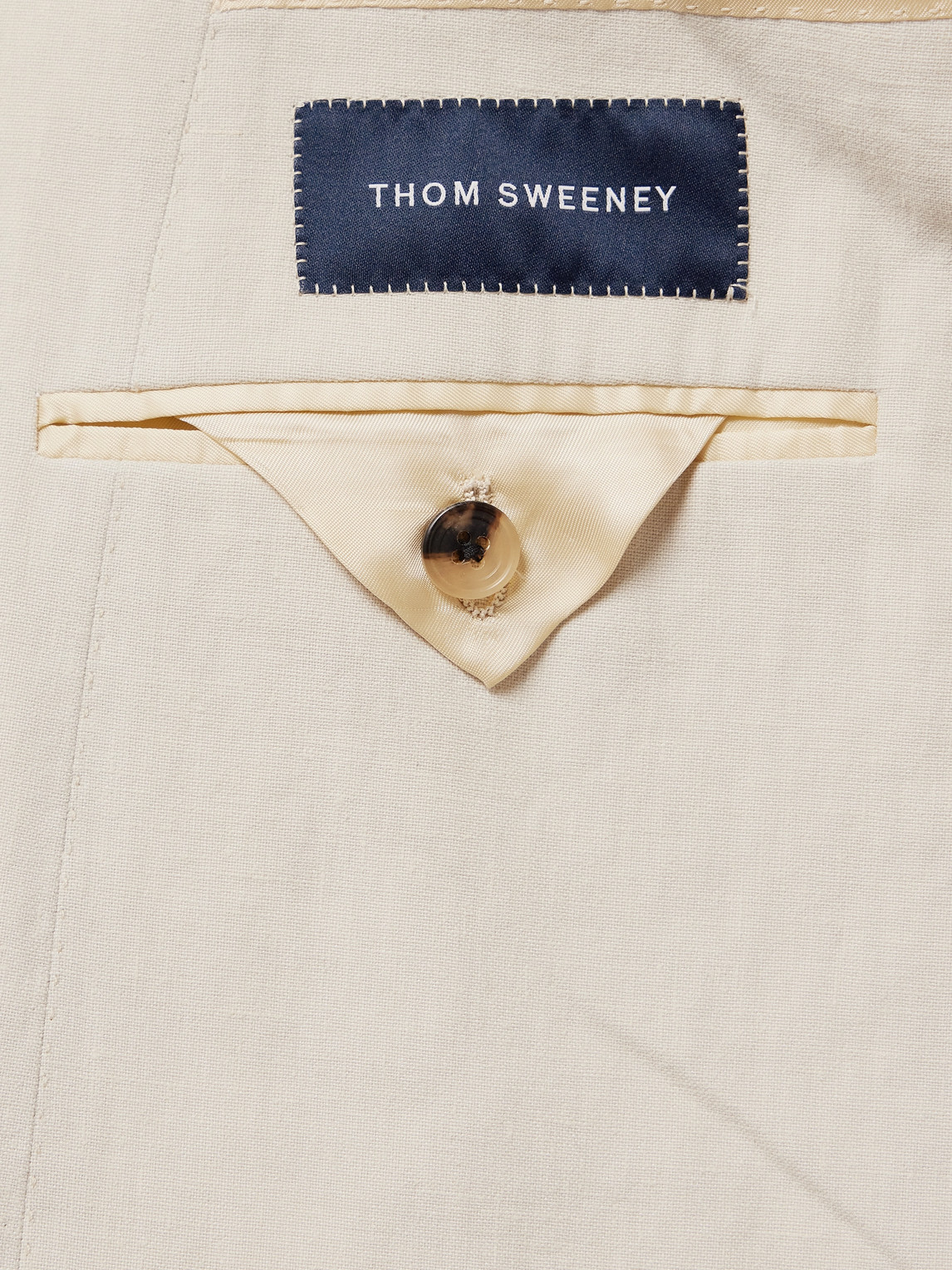 Shop Thom Sweeney Slim-fit Unstructured Double-breasted Linen Suit Jacket In Neutrals