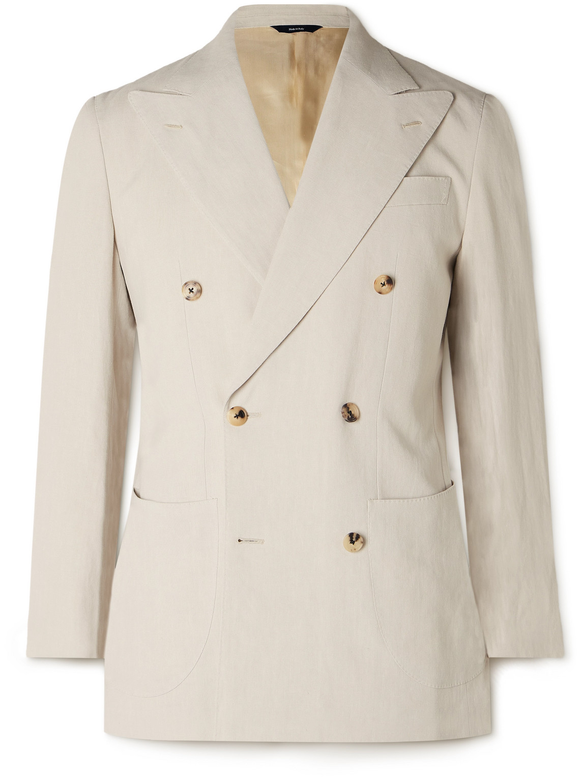Thom Sweeney Slim-fit Unstructured Double-breasted Linen Suit Jacket In Neutrals
