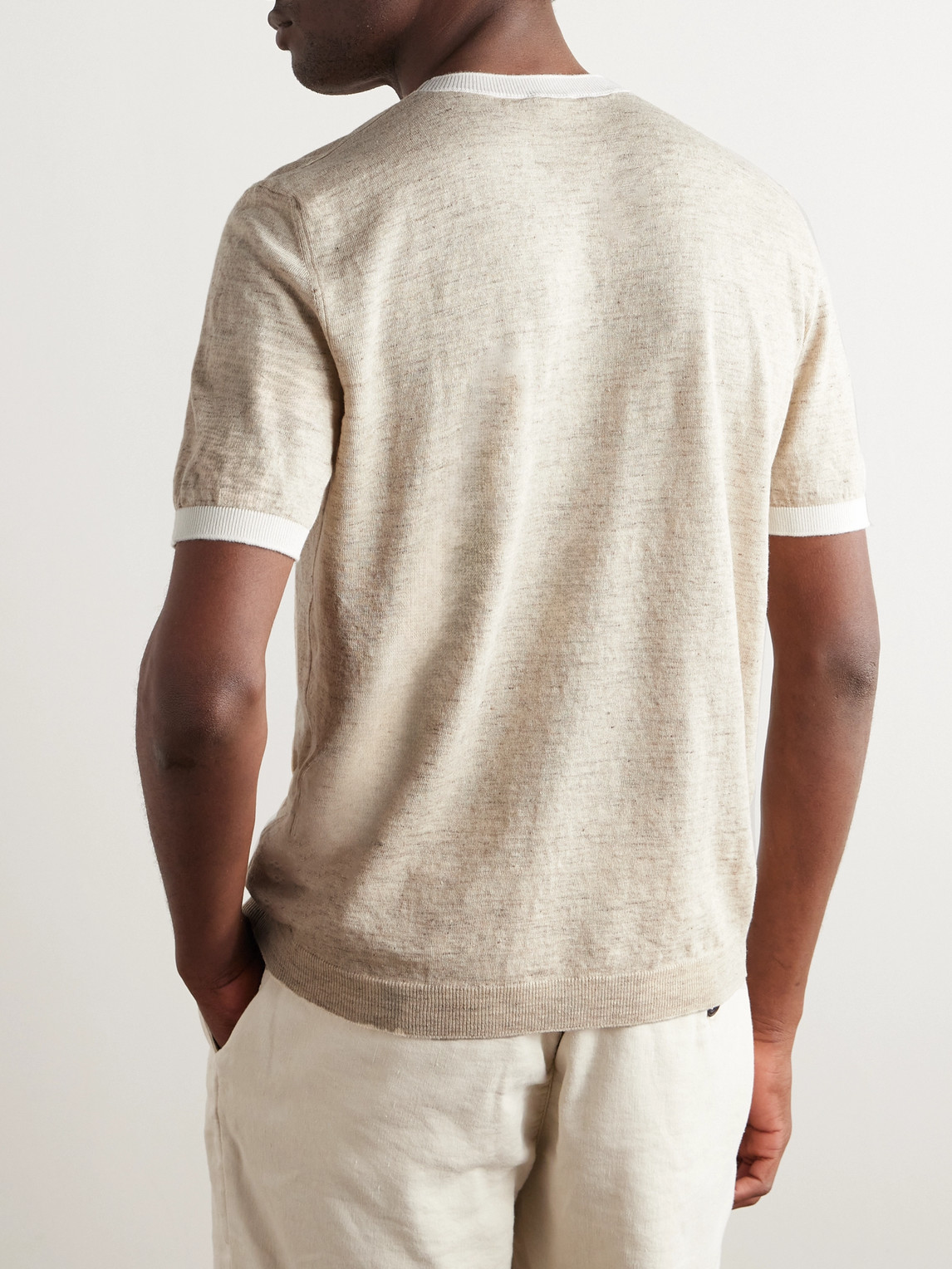 Shop Thom Sweeney Cotton And Linen-blend T-shirt In Neutrals
