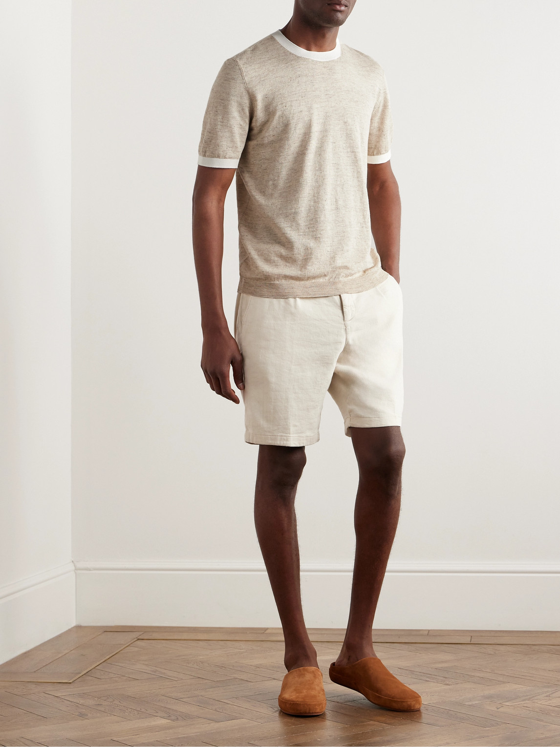 Shop Thom Sweeney Cotton And Linen-blend T-shirt In Neutrals