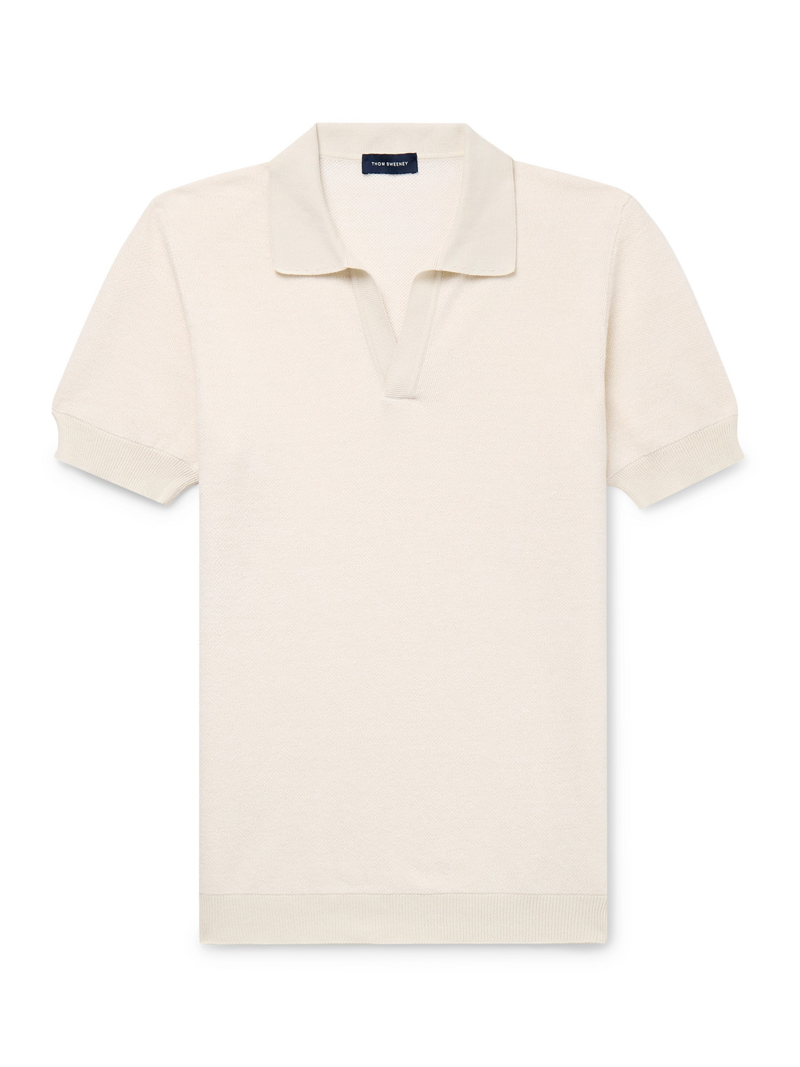 Thom Sweeney Birdseye Cotton And Linen-blend Polo Shirt In Neutrals