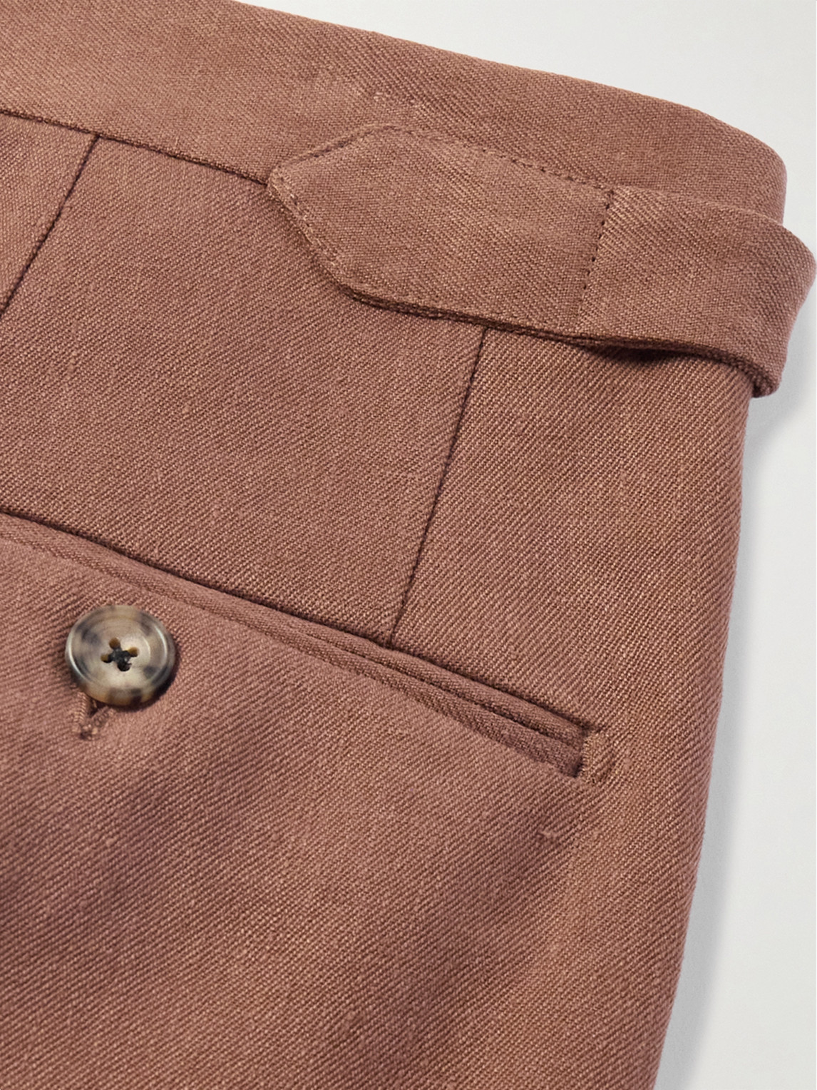 Shop Thom Sweeney Tapered Pleated Linen Suit Trousers In Brown