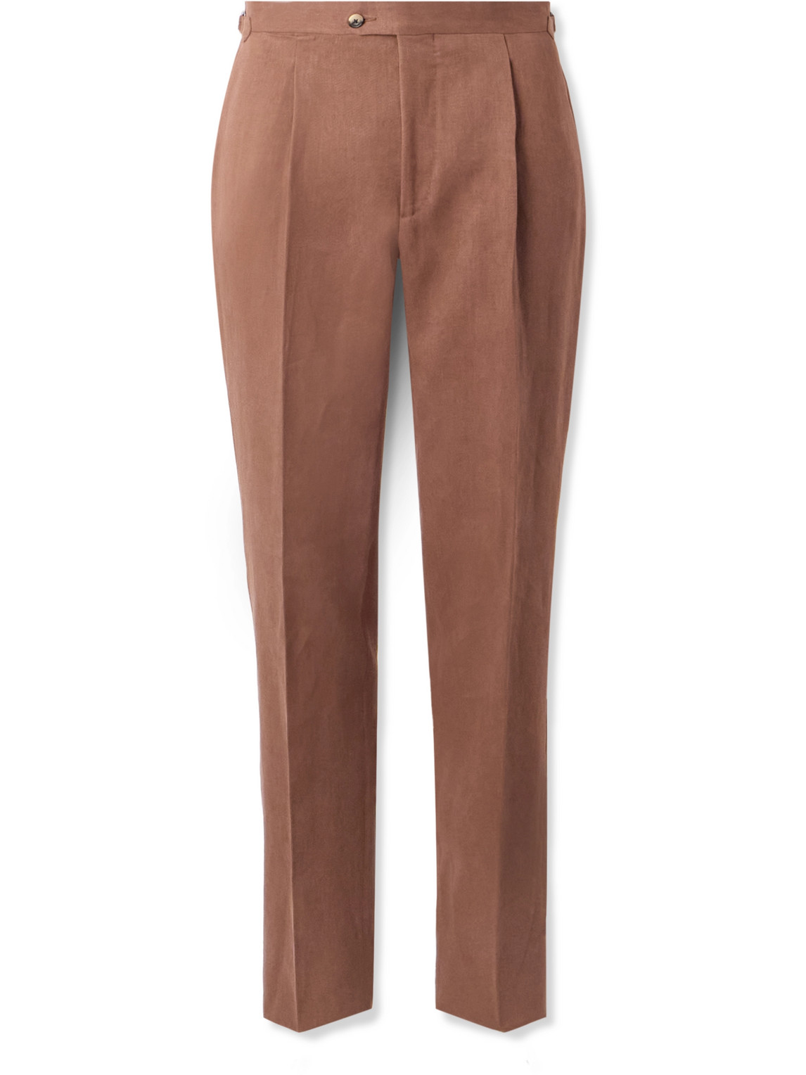 Tapered Pleated Linen Suit Trousers