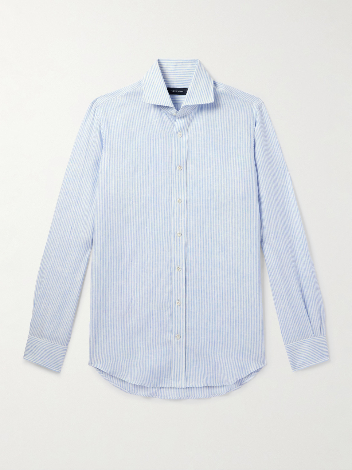 Thom Sweeney Cutaway-collar Striped Linen Shirt In Blue