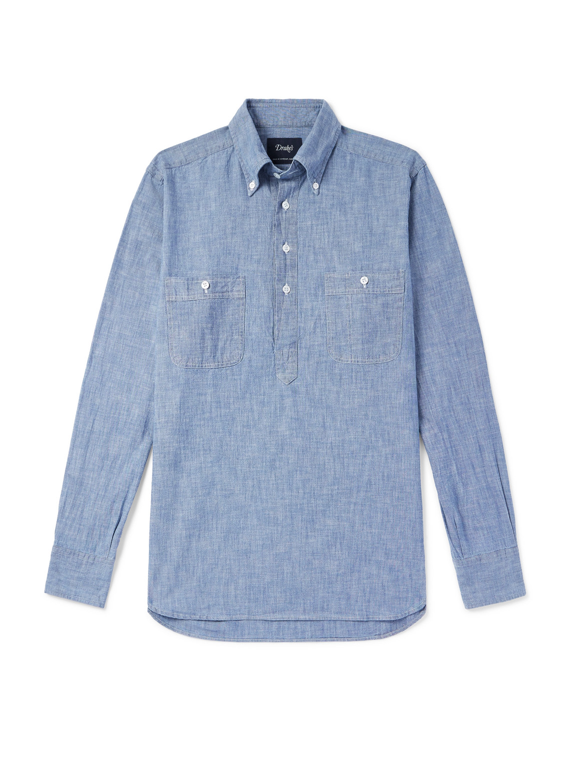 Drake's - Cotton-Chambray Half-Placket Shirt - Men - Blue - S