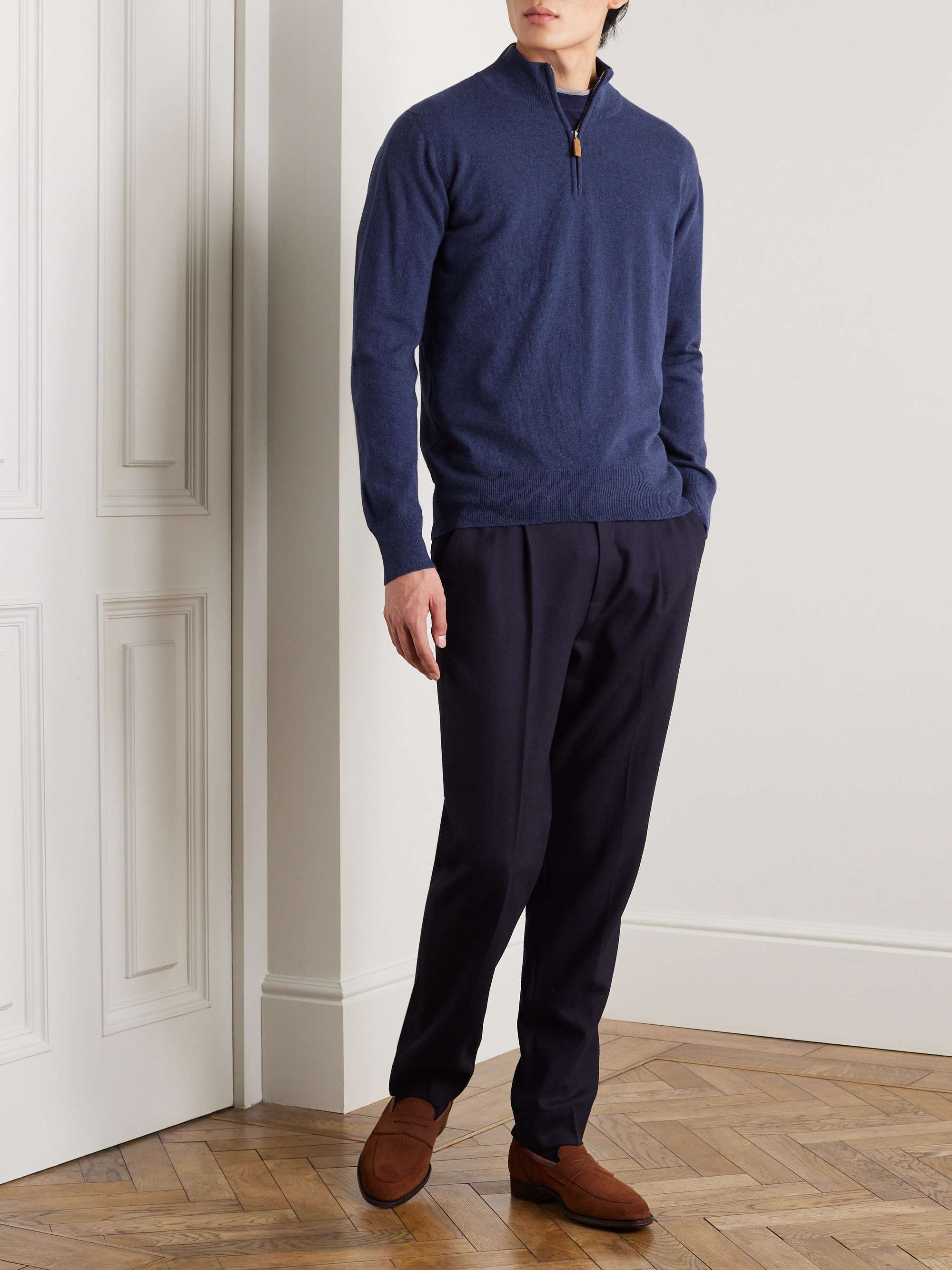 KINGSMAN Wade Merino Wool and Cashmere-Blend Half-Zip Sweater