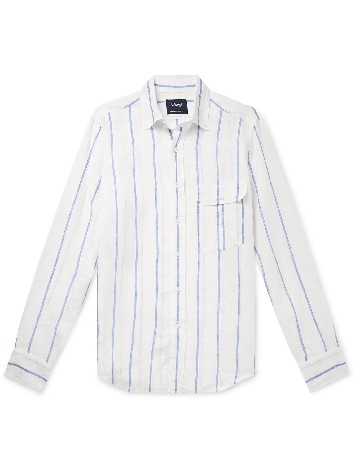 Drake's Striped Linen Shirt In White