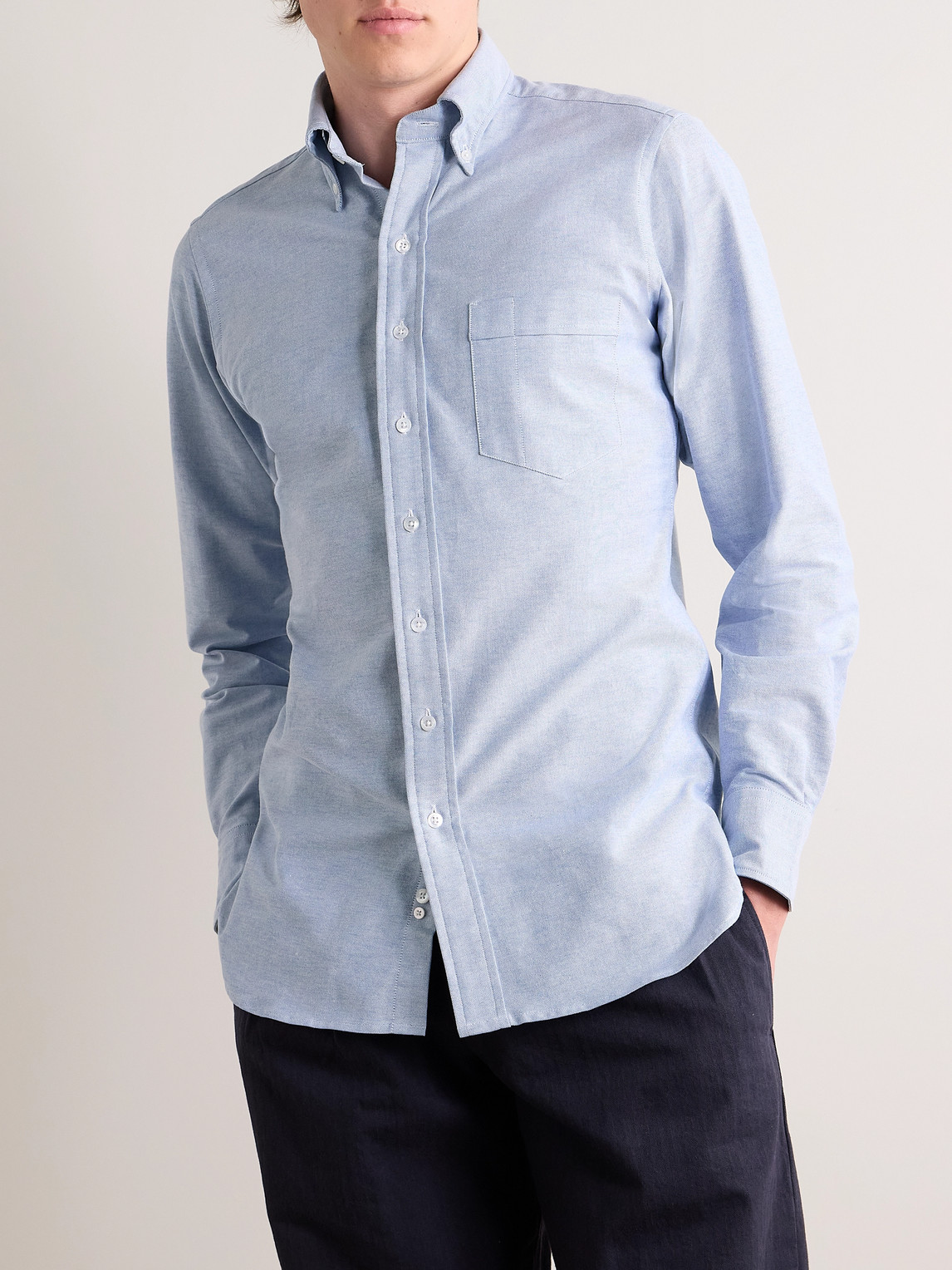 Drake's Slim-fit Button-down Collar Cotton Oxford Shirt In Blue