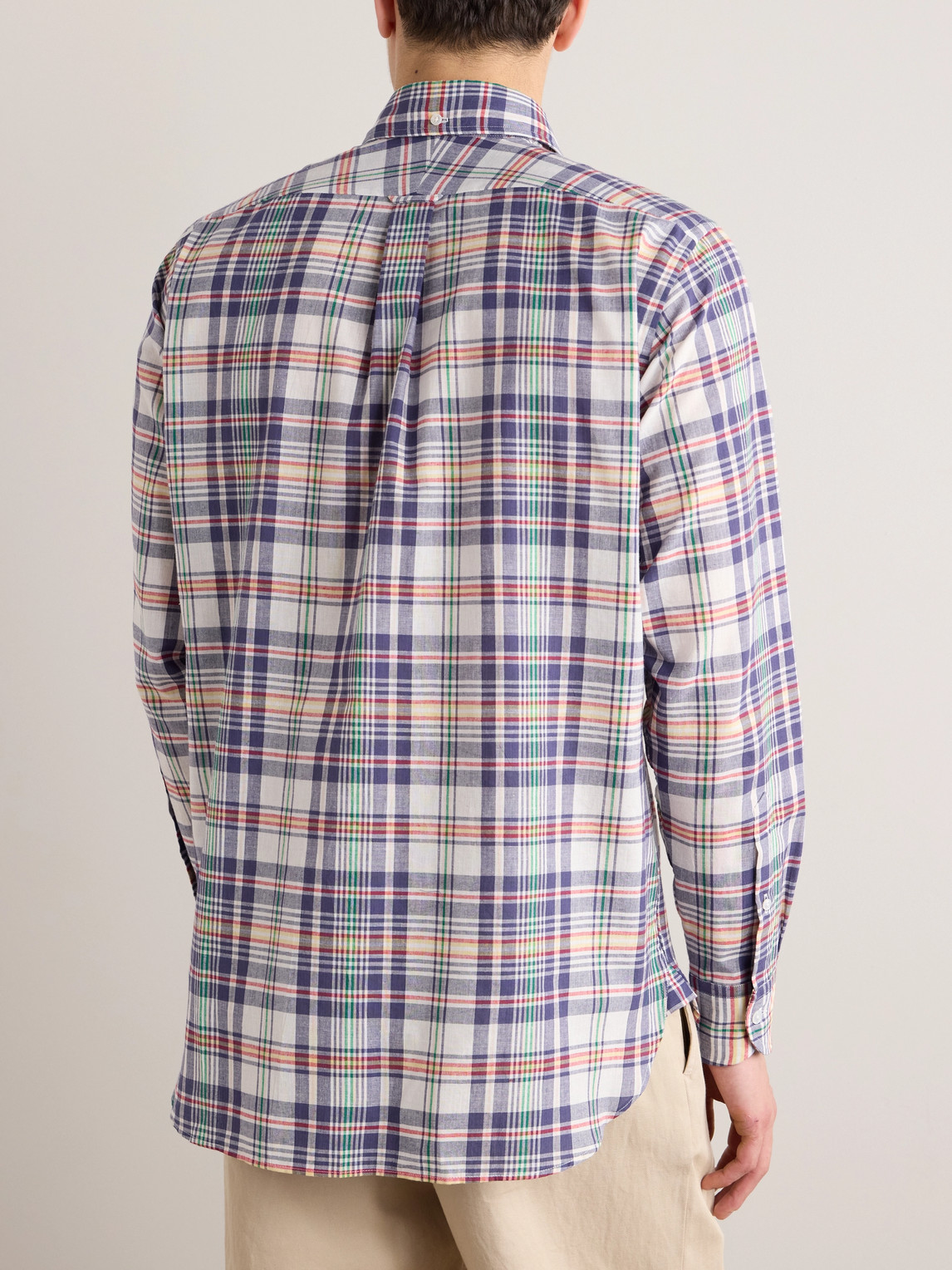 Shop Drake's Button-down Collar Checked Cotton-madras Shirt In Blue