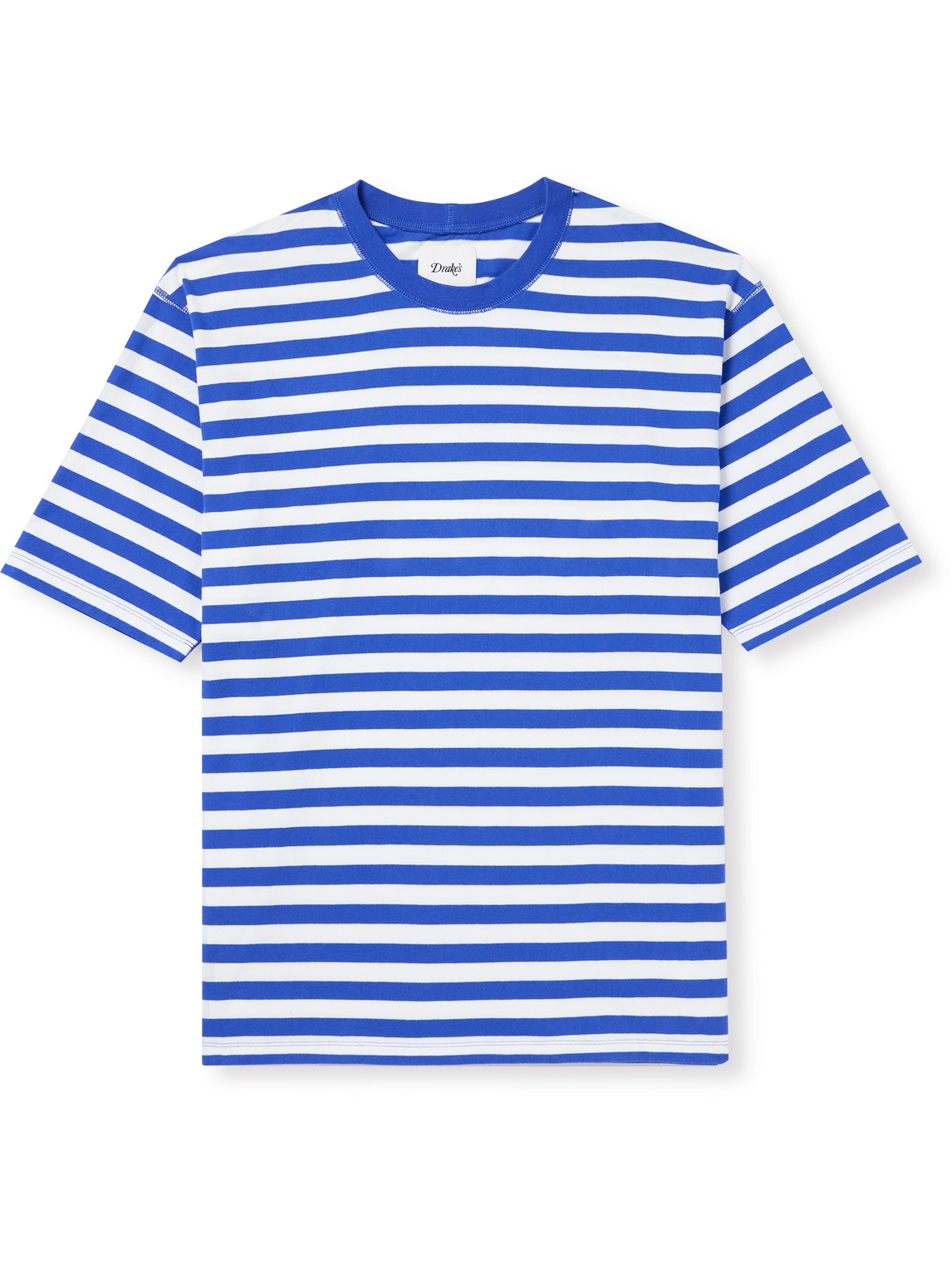 Drake's Striped Cotton-jersey T-shirt In Blue