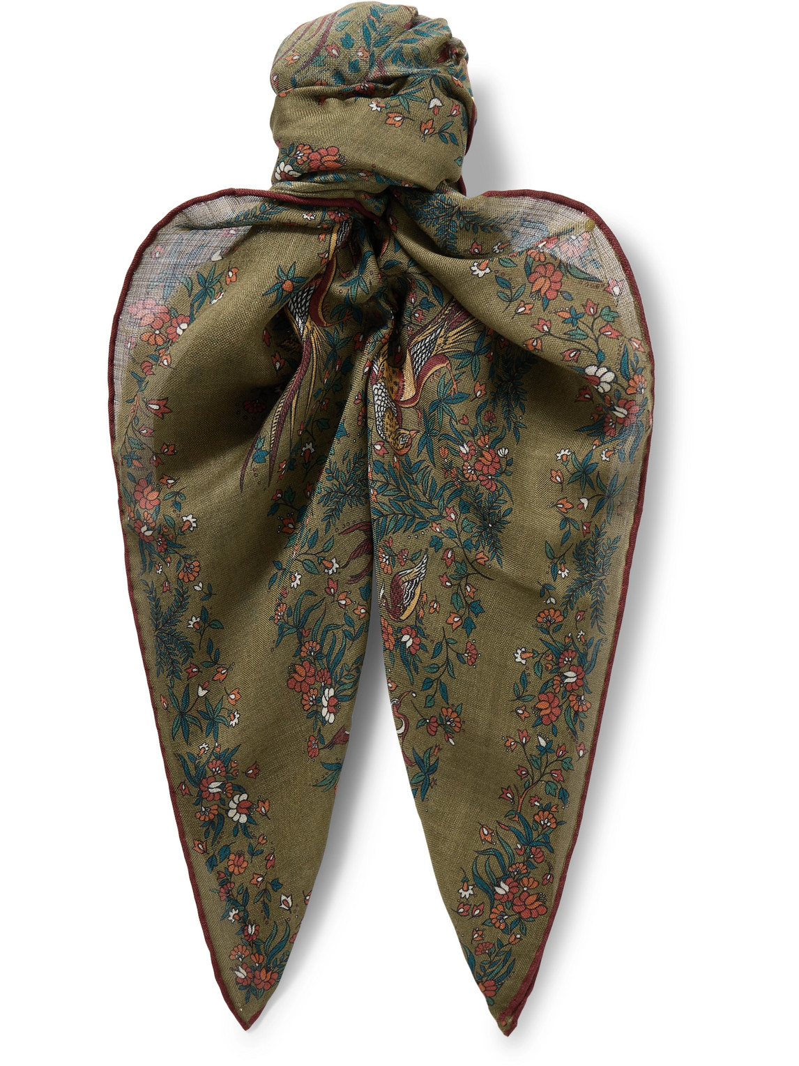 Drake's Birds Of Paradise Printed Wool And Silk-blend Scarf In Green