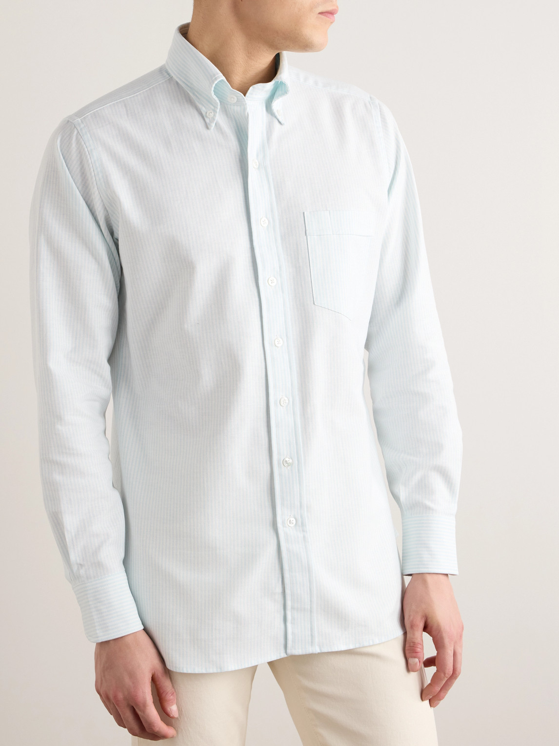 Button-Down Collar Striped Cotton Oxford Shirt