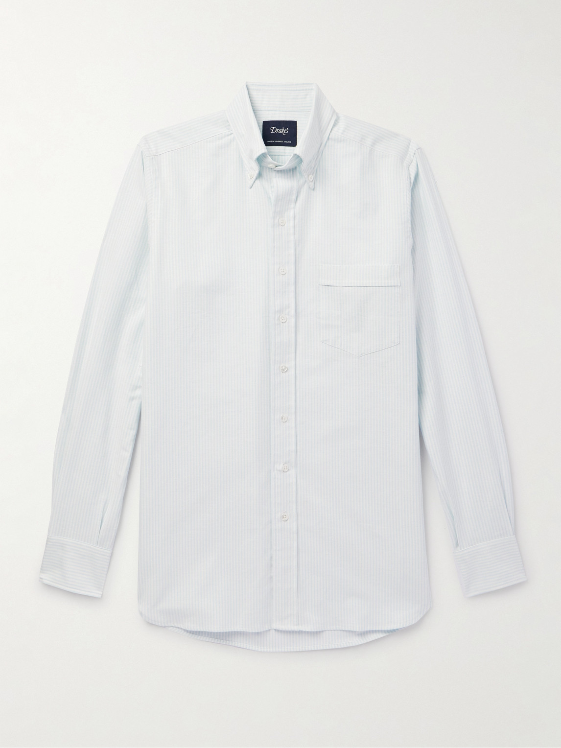 Drake's Button-down Collar Striped Cotton Oxford Shirt In Blue