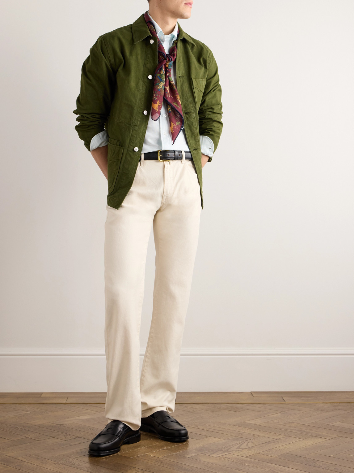 Button-Down Collar Striped Cotton Oxford Shirt