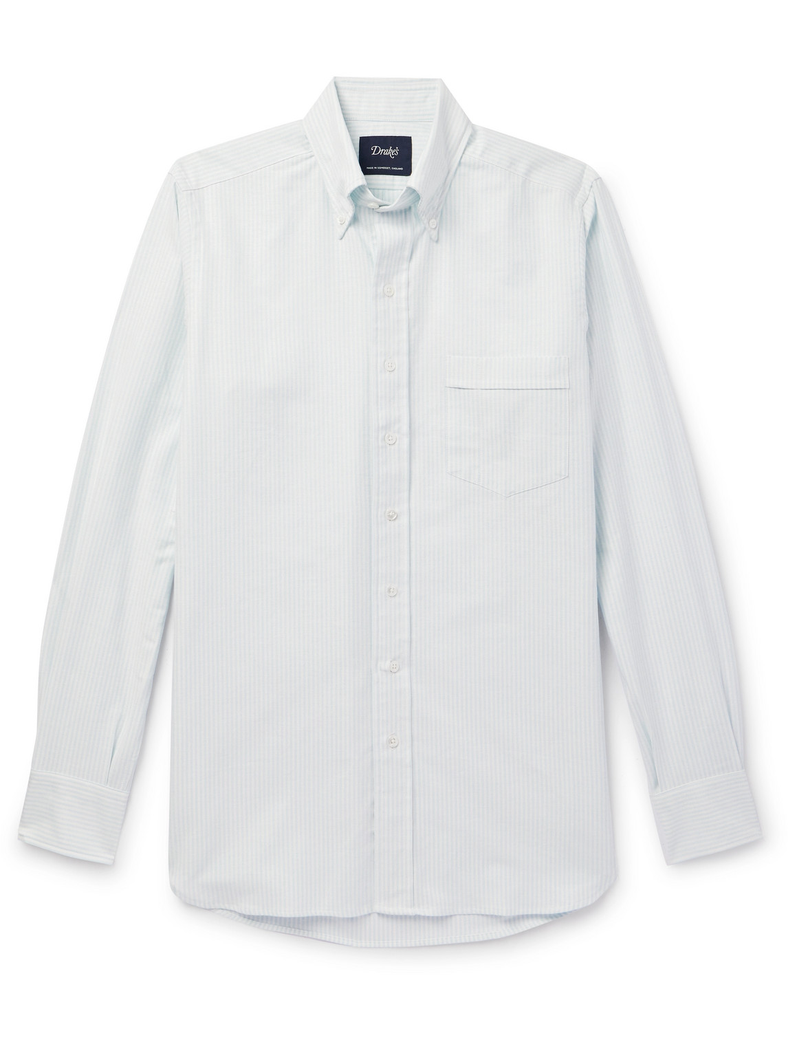 Drake's Button-down Collar Striped Cotton Oxford Shirt In Blue