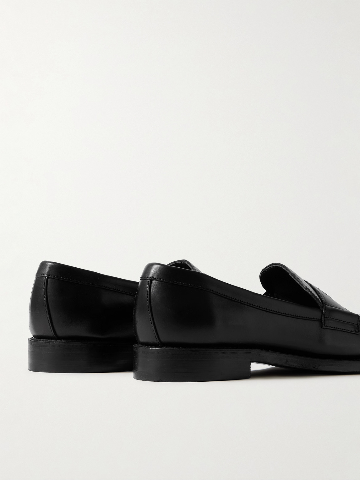 Shop Drake's Charles Leather Penny Loafers In Black