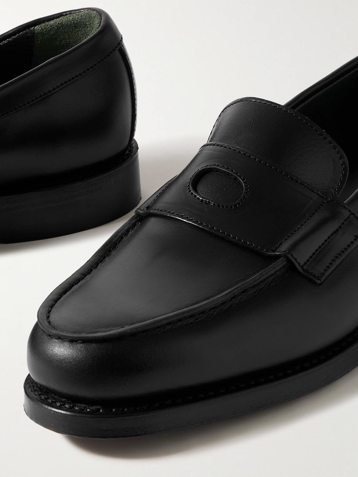 Shop Drake's Charles Leather Penny Loafers In Black