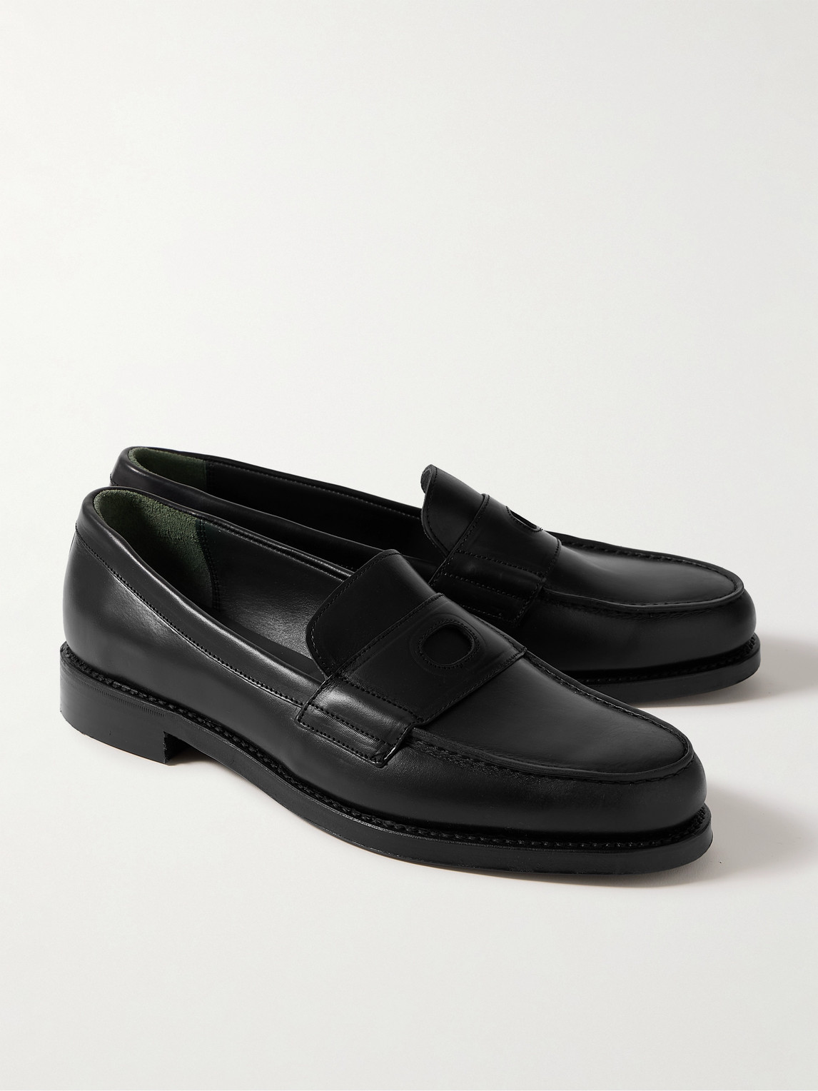 Shop Drake's Charles Leather Penny Loafers In Black