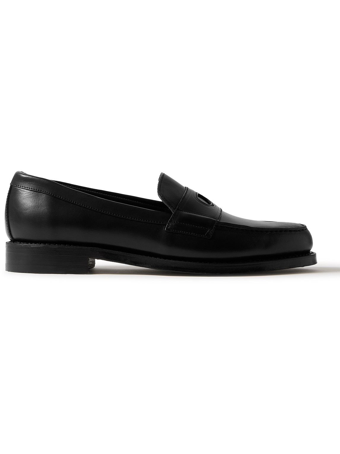 Shop Drake's Charles Leather Penny Loafers In Black