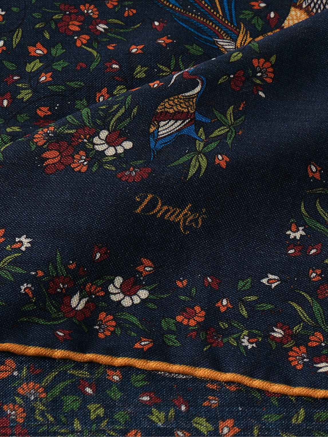 Shop Drake's Birds Of Paradise Printed Wool And Silk-blend Scarf In Blue