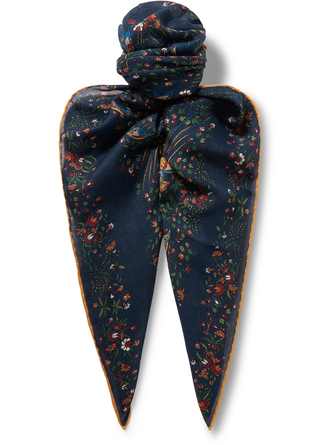 Drake's Birds Of Paradise Printed Wool And Silk-blend Scarf In Blue