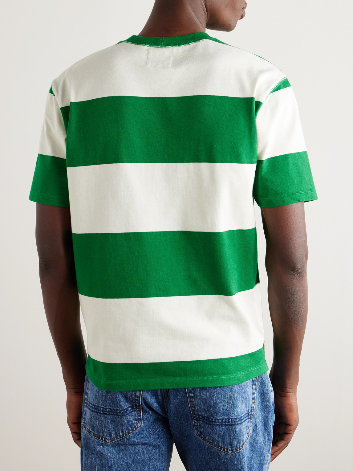 Shop Drake's Striped Cotton-jersey T-shirt In Green