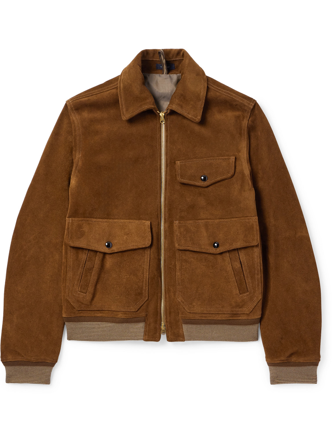 Shop Drake's A2 Suede Bomber Jacket In Brown