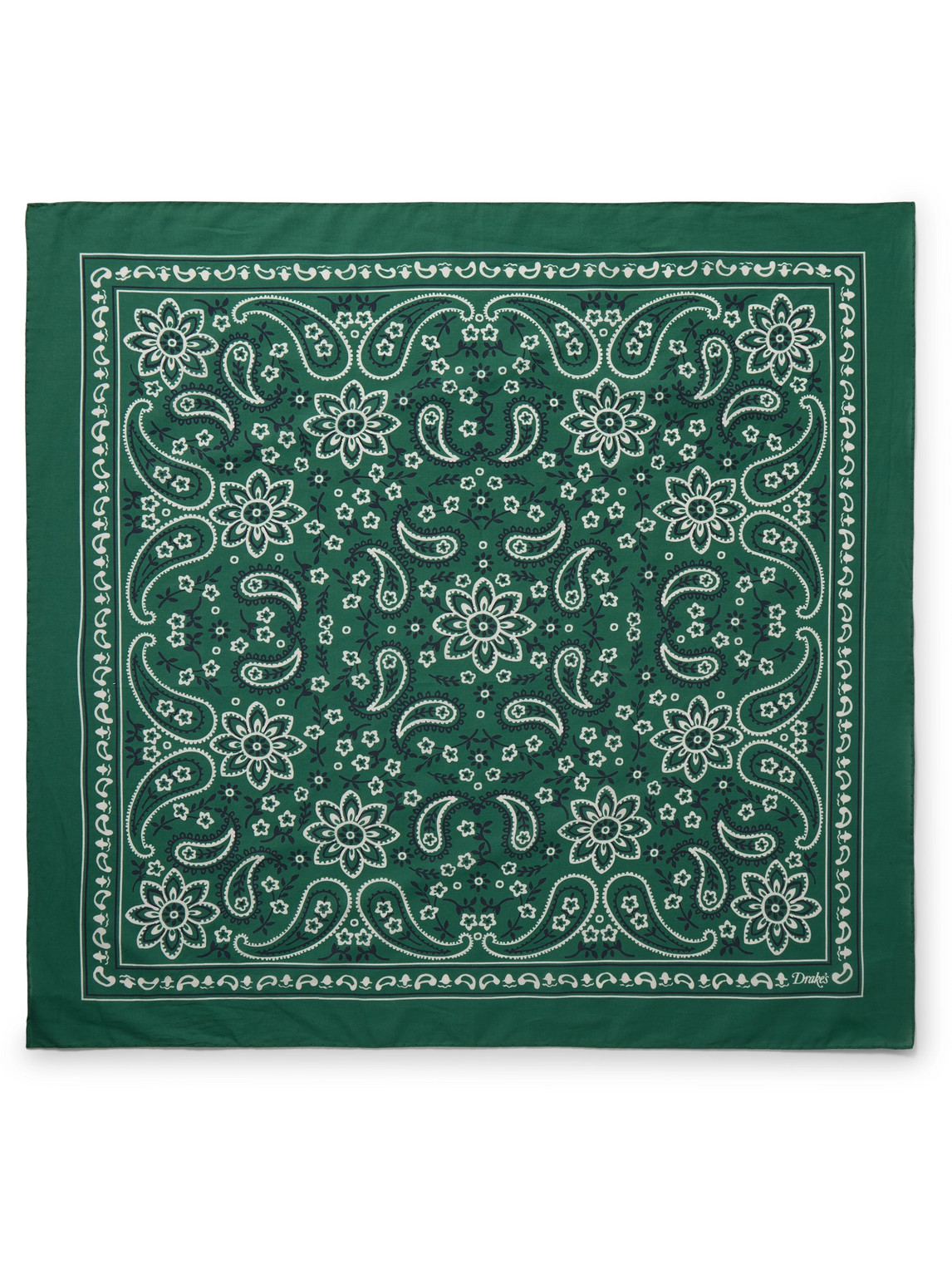 Drake's Paisley-print Cotton-voile Bandana In Green