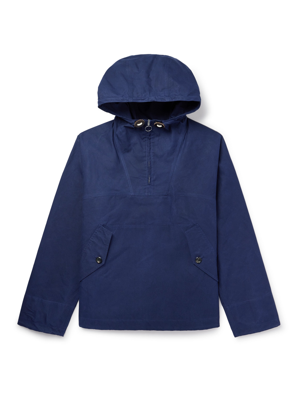 Drake's Surf Waxed-cotton Half-zip Hooded Jacket In Blue