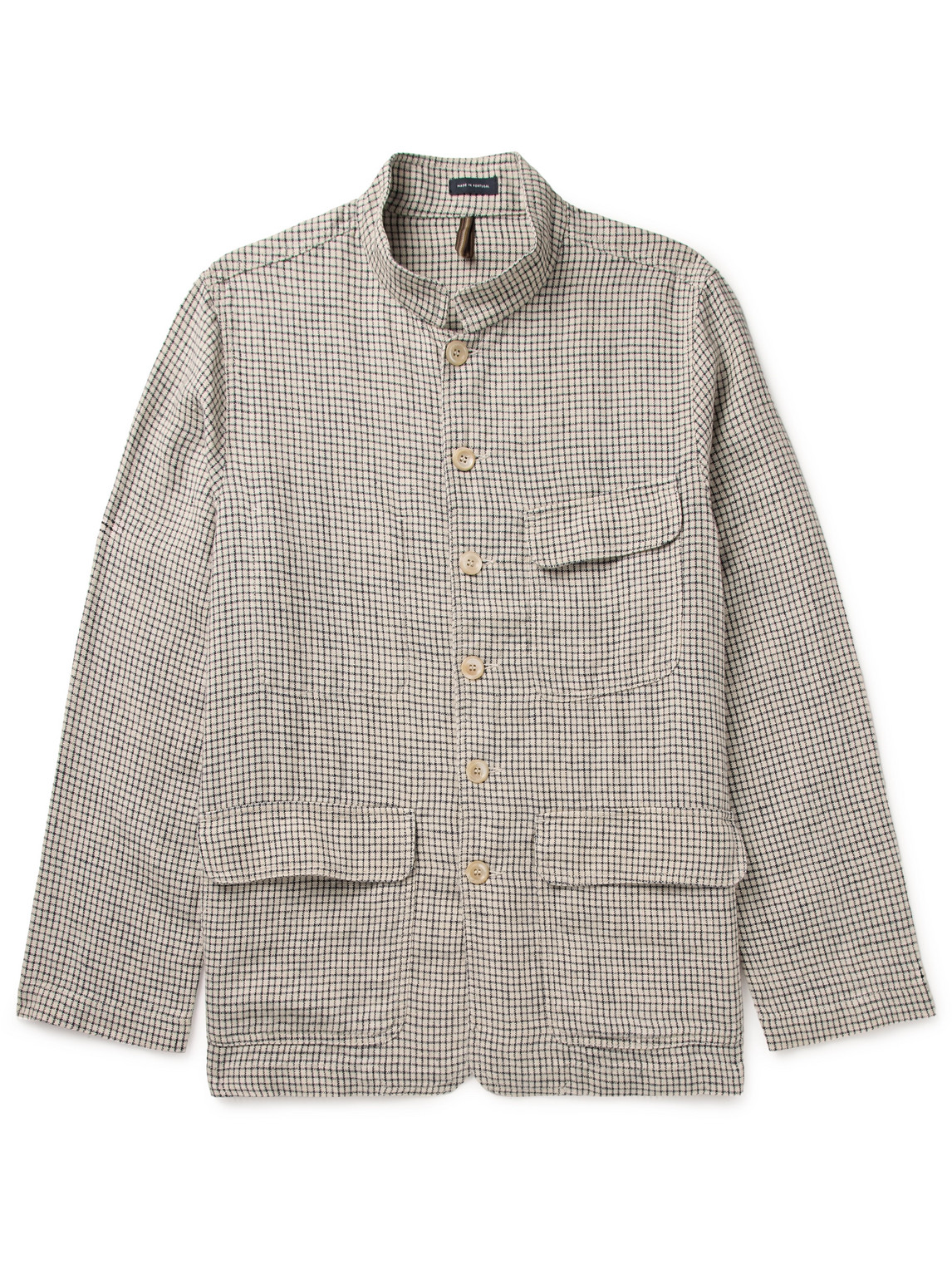 Shop Drake's Mandarin-collar Checked Linen Shirt Jacket In Neutrals