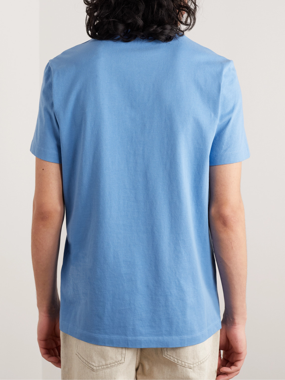 Shop Moncler Logo-flocked Cotton-jersey T-shirt In Blue