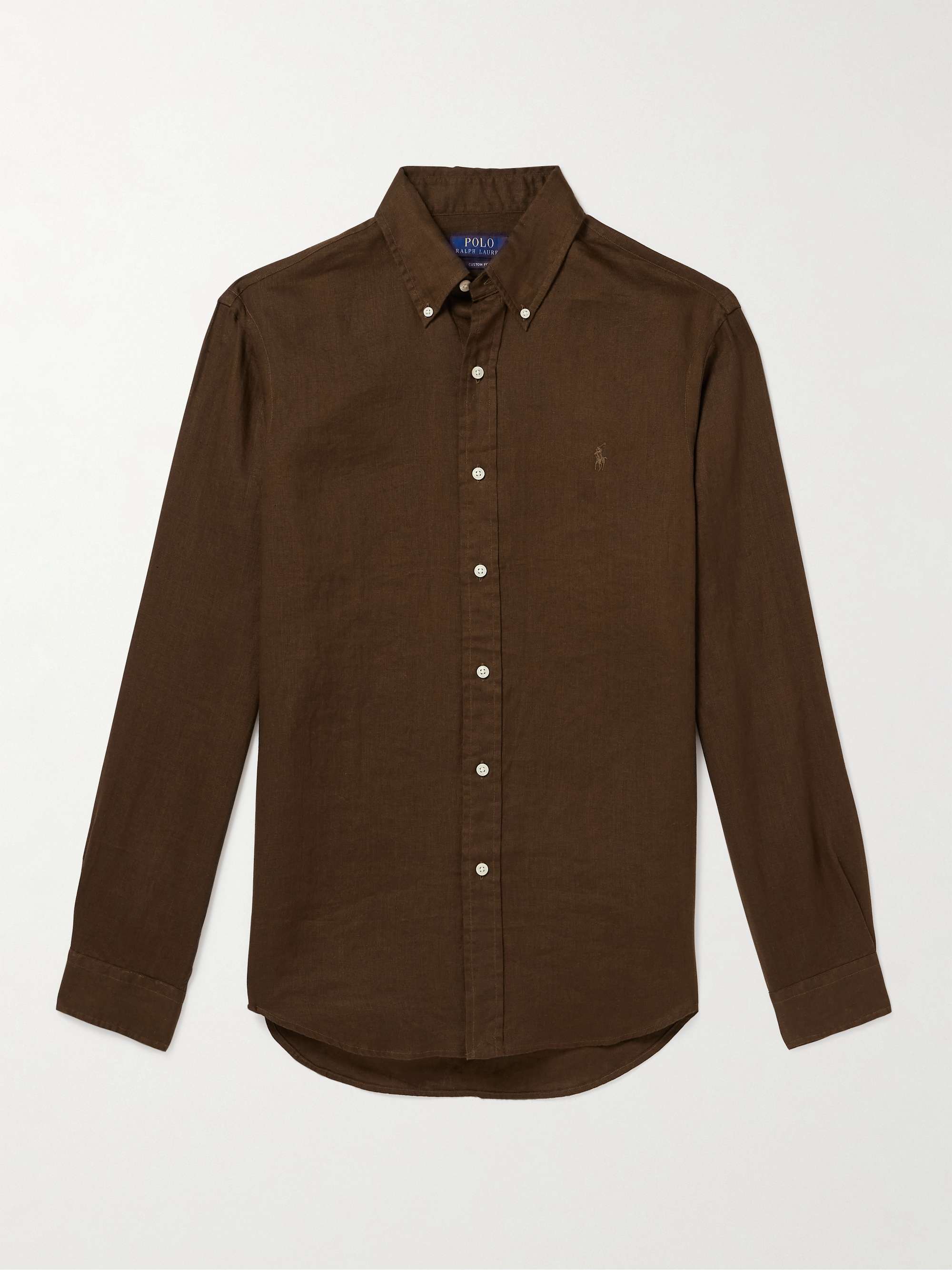 Button Down Collar Logo Embroidered Linen Shirt