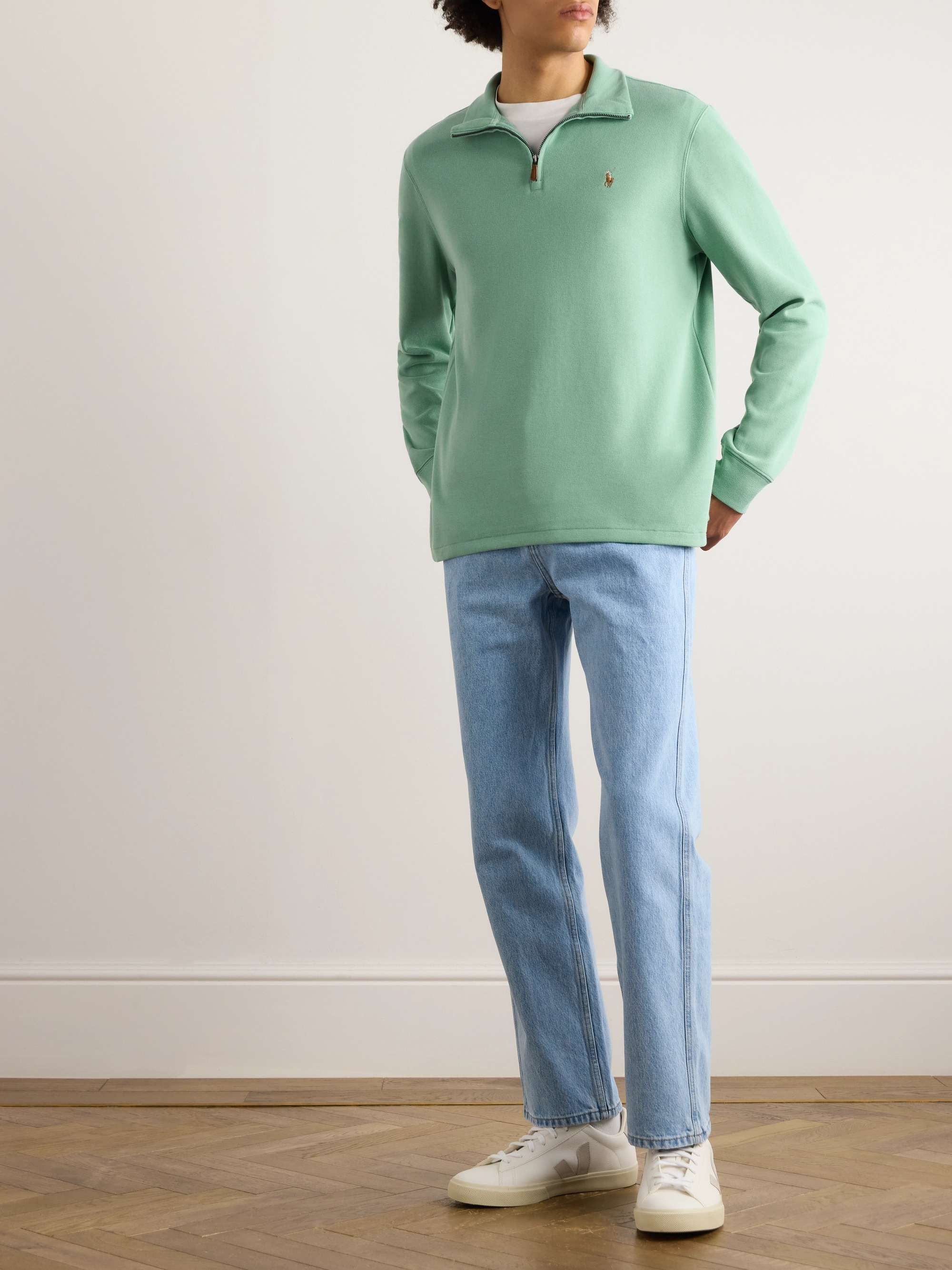 POLO RALPH LAUREN Logo-Embroidered Cotton Half-Zip Sweater