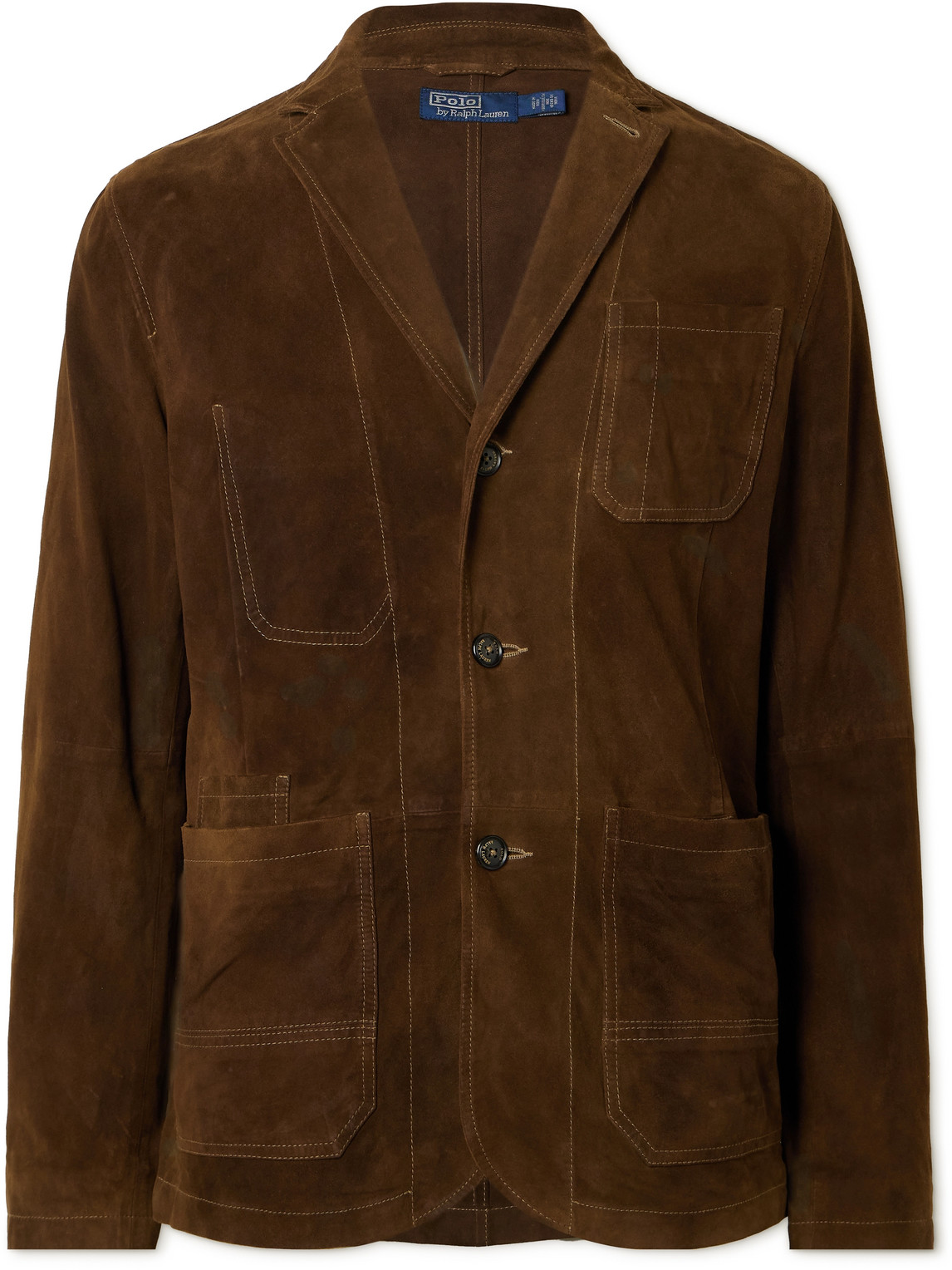 Polo Ralph Lauren Topstitched Suede Blazer In Brown