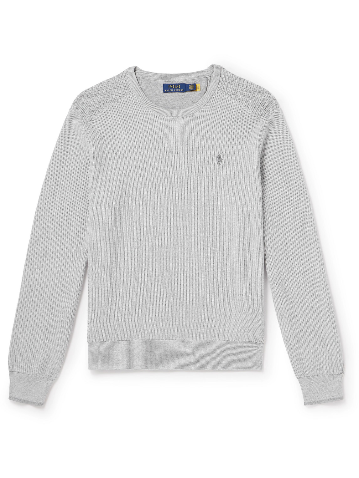 Polo Ralph Lauren Logo-embroidered Honeycomb-knit Cotton Sweater In Gray