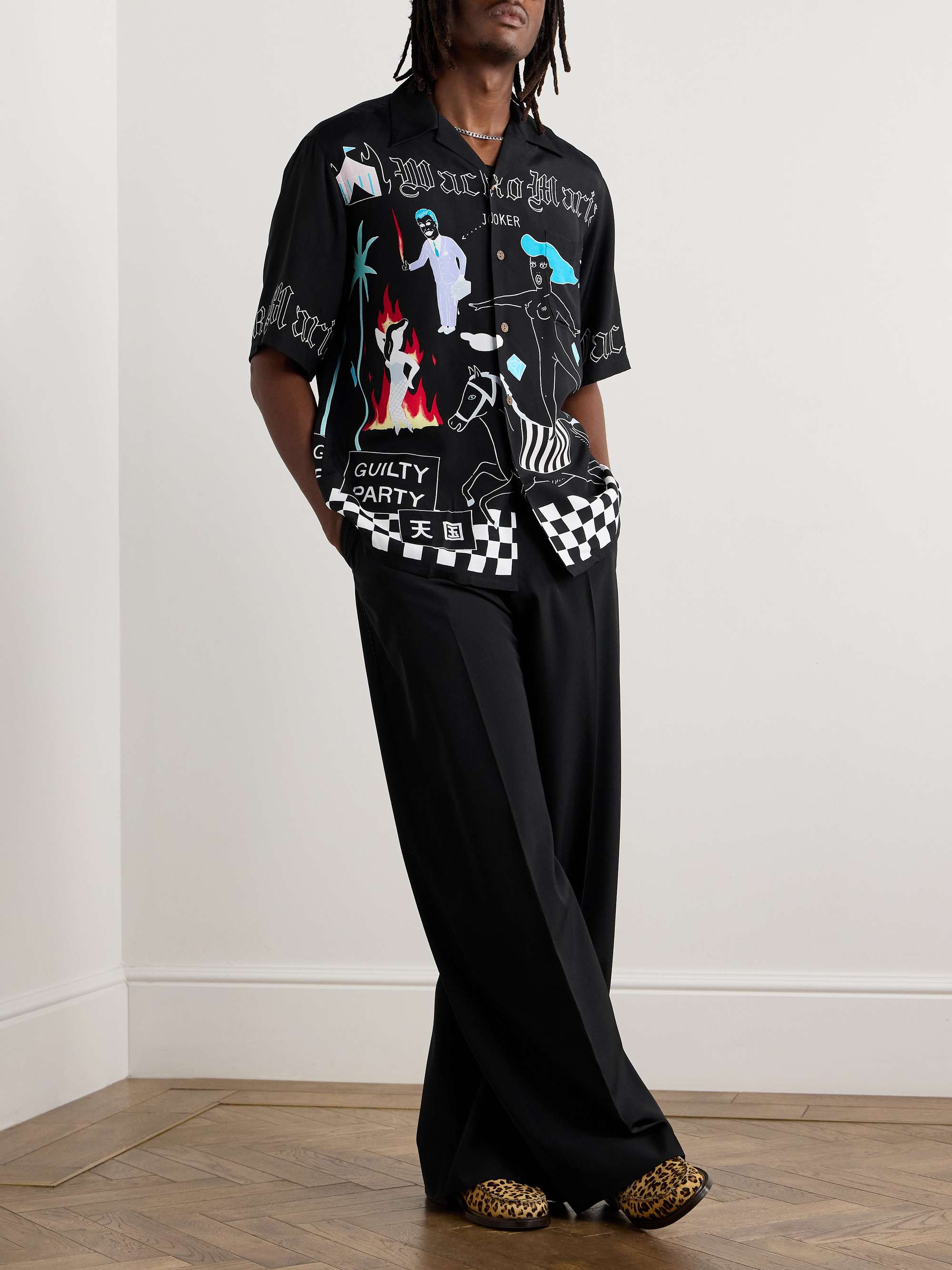 WACKO MARIA Convertible-Collar Printed Matte-Satin Shirt for