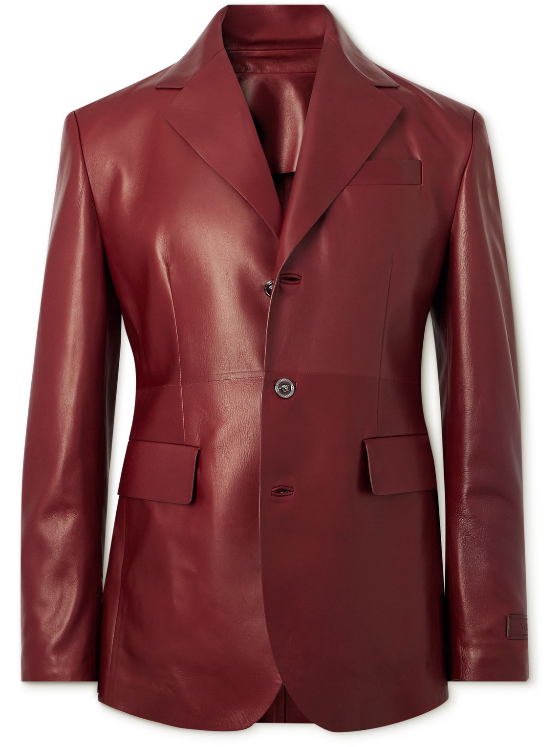 Versace Leather Single-breasted Blazer In Burgundy